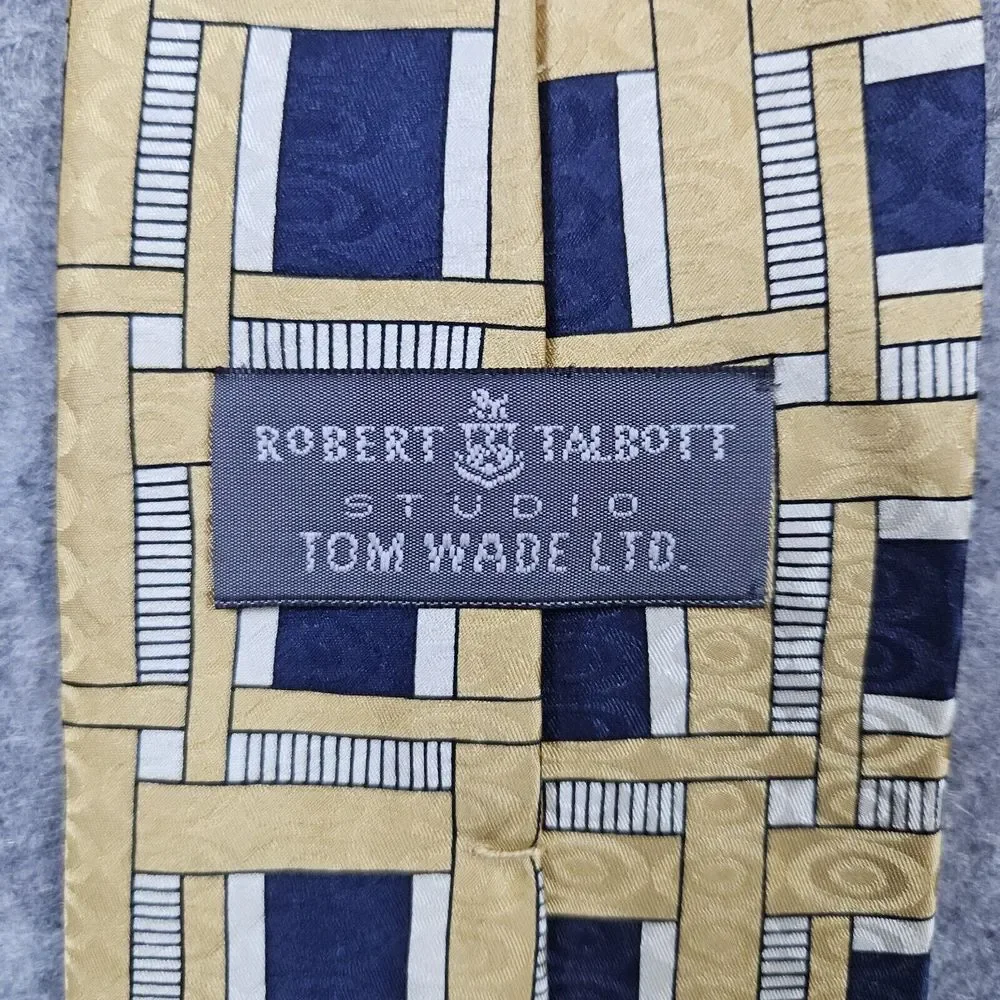 Robert Talbott Studio Tom Wade Silk Neck Tie Blue & Gold Geometric 57x3.5 Inches